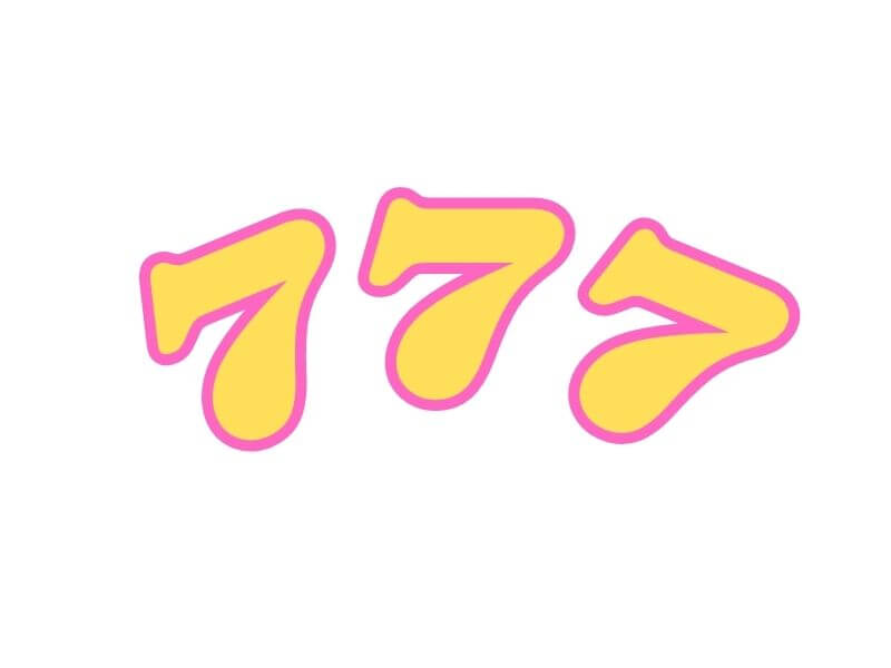 777 in gelb mit pinker Umrandung auf weißem Grund