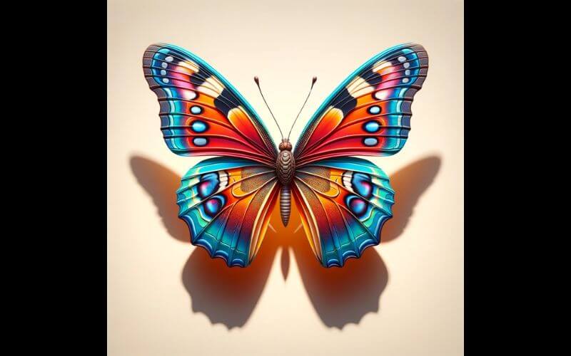 Un disegno del tatuaggio di una farfalla in 3D.  