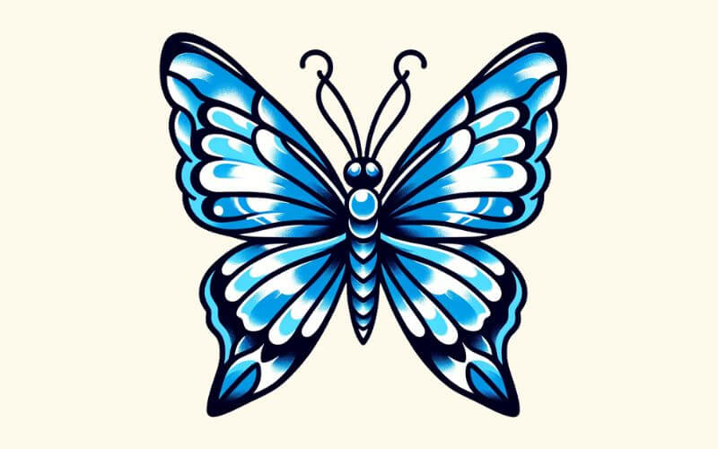 Un disegno di farfalla blu in stile tradizionale.  