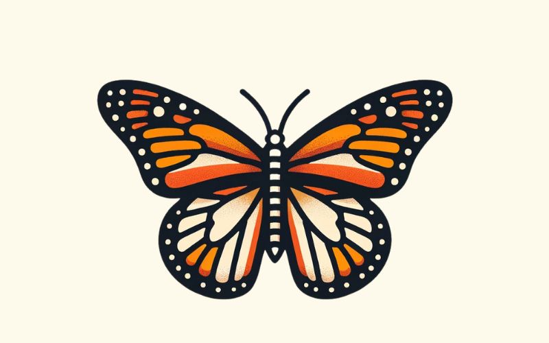 Un disegno del tatuaggio della farfalla Monarch in stile minimalista.