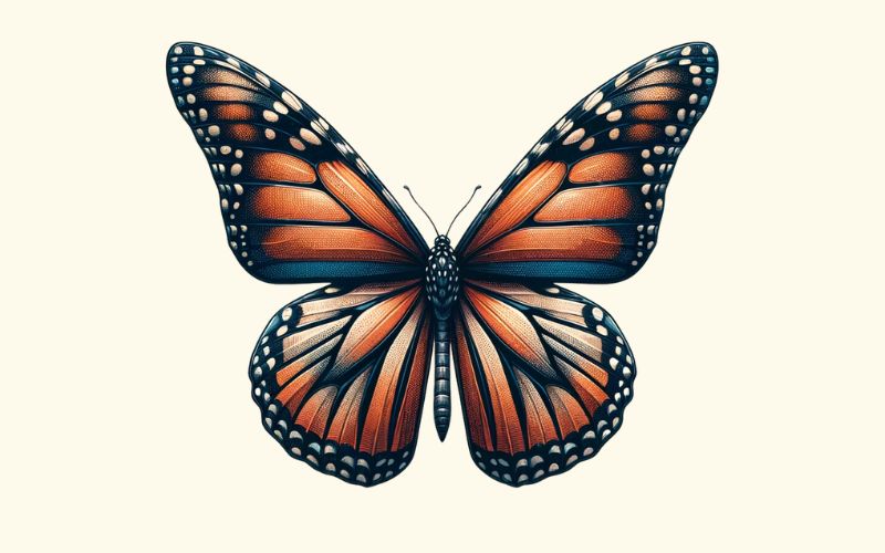 Une conception de tatouage de papillon monarque dans le style du réalisme.