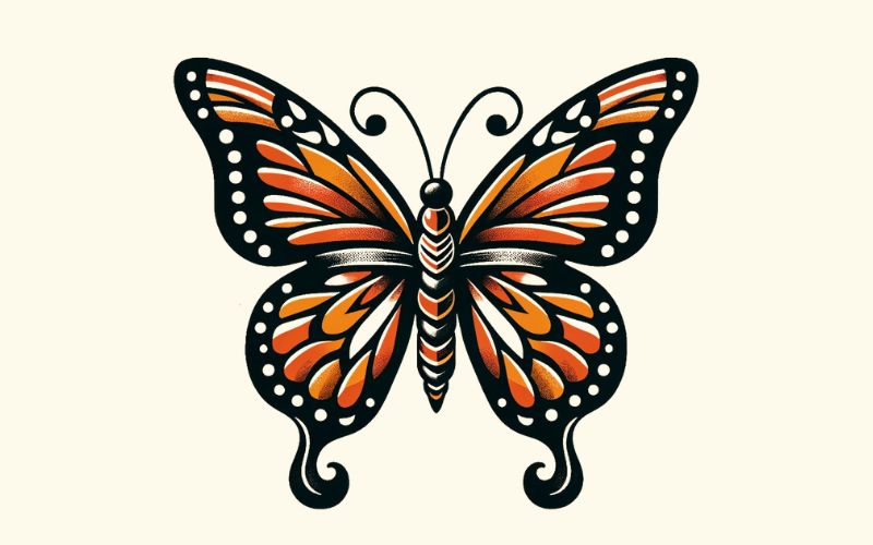 Un dessin de tatouage de papillon monarque dans le style traditionnel.