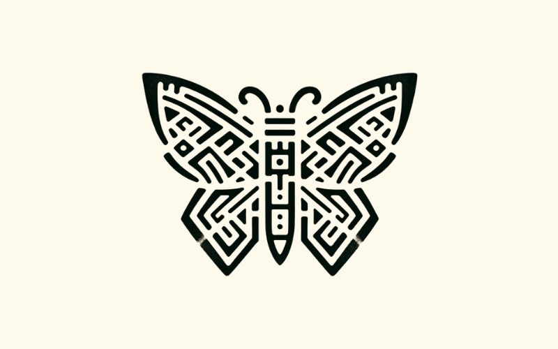 Un disegno di tatuaggio a farfalla ispirato allo stile tribale nordico.
