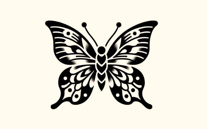 Un disegno di farfalla nera in stile tradizionale.  