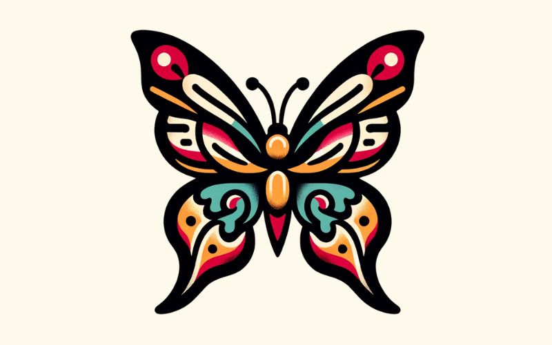 Un disegno di tatuaggio a farfalla in stile tradizionale.
