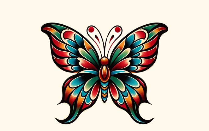 Un disegno di tatuaggio a farfalla in stile tradizionale.