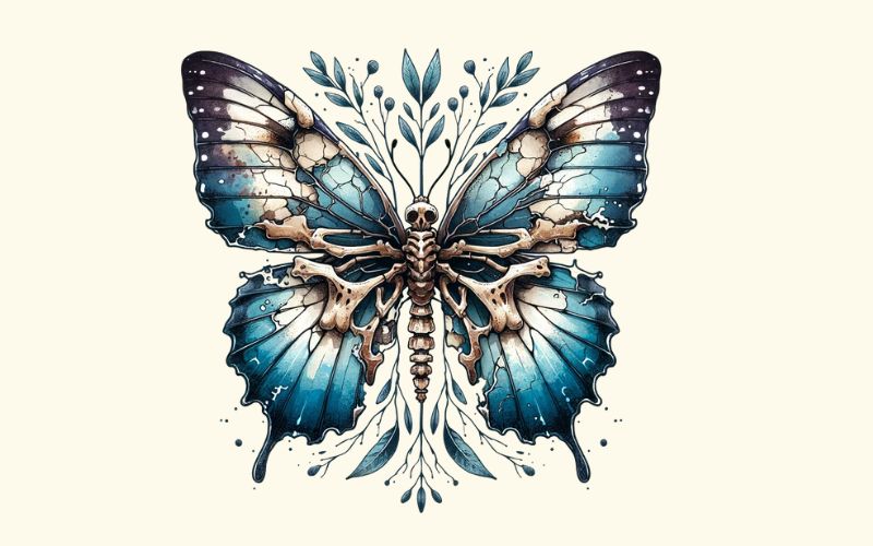Um desenho de tatuagem de borboleta em estilo aquarela que significa morte.  