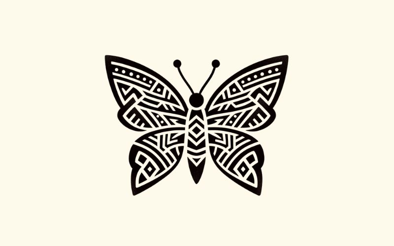 Un disegno di tatuaggio a farfalla ispirato allo stile tribale Iban.