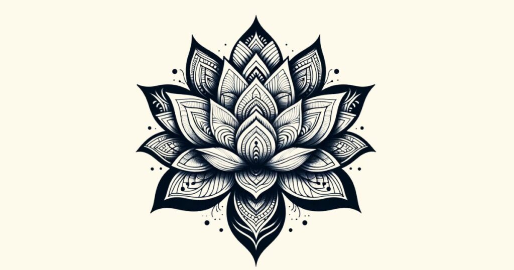 Un motif de tatouage de lotus de mandela noir.  