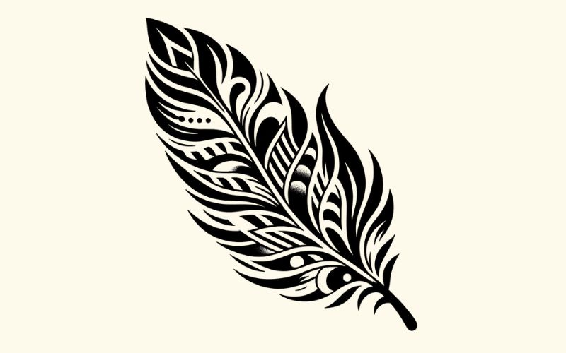 Un diseño de tatuaje de pluma de estilo calado.