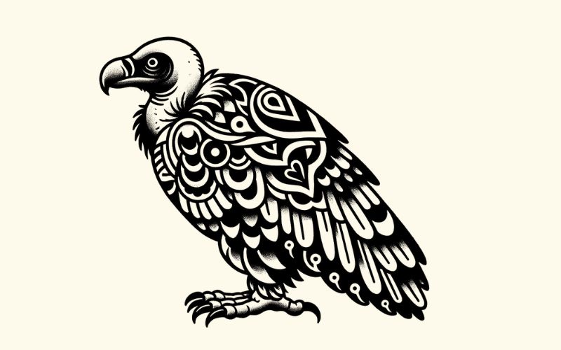 A blackwork style vulture tattoo design.