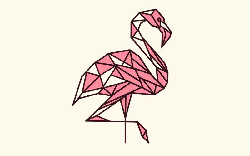 Um desenho de tatuagem de flamingo em estilo geométrico.