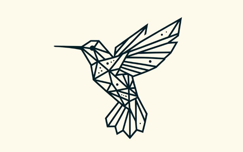 A geometric style hummingbird tattoo design.