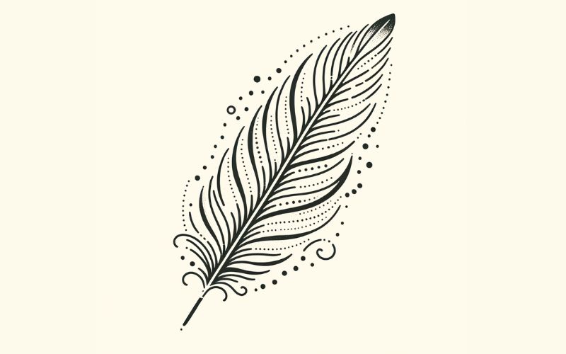 Un disegno di tatuaggio di piume in stile minimalista.