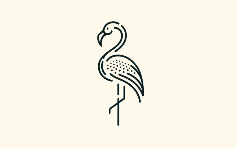 Um desenho de tatuagem de flamingo em estilo minimalista.