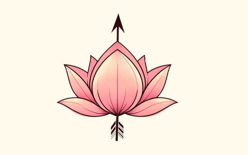 Un motif de tatouage de flèche de lotus rose de style minimaliste. 