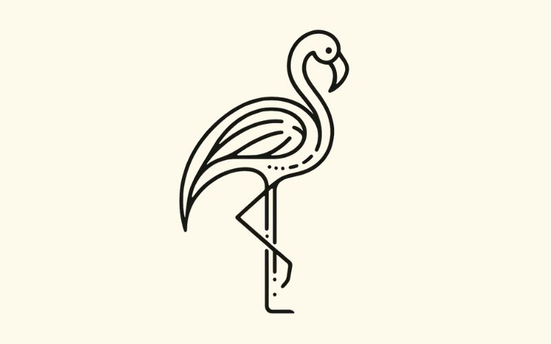 Um desenho de tatuagem de flamingo em estilo minimalista.