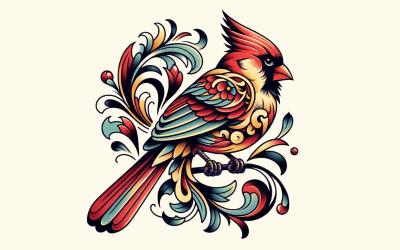 A neo-traditional style cardinal tattoo design.