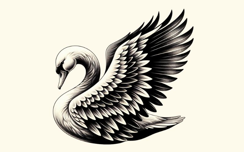 Un diseño de tatuaje de cisne de estilo realista.