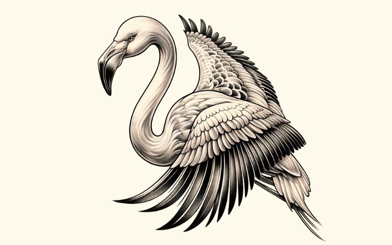 Um desenho de tatuagem de flamingo em estilo realista.