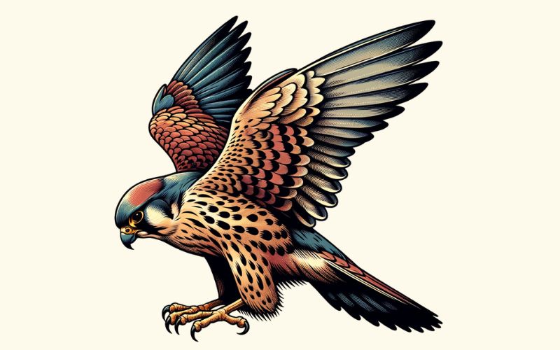 Un dessin de tatouage de faucon de style réaliste.