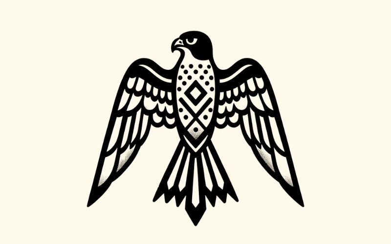 Un diseño de tatuaje de halcón de estilo tradicional.