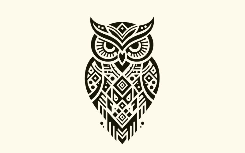 Un diseño de tatuaje de búho de estilo tribal.  