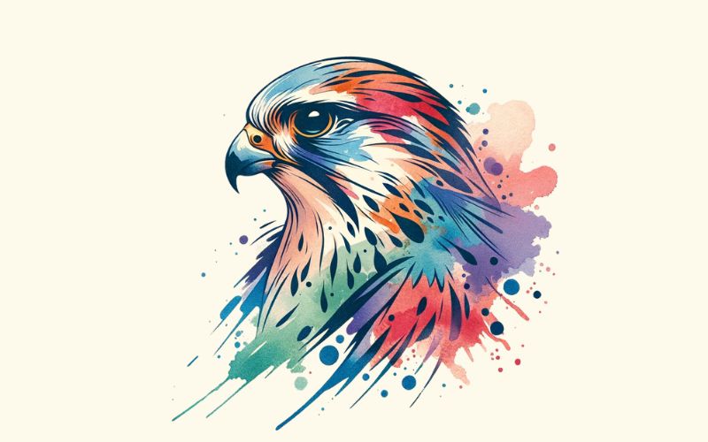 A watercolor style falcon head tattoo design.