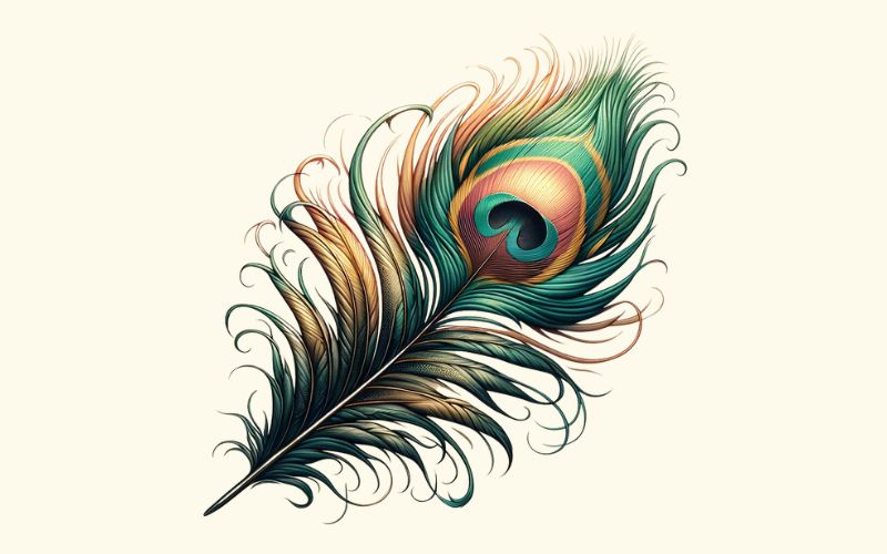 Un disegno di tatuaggio con piume di pavone in stile realistico.