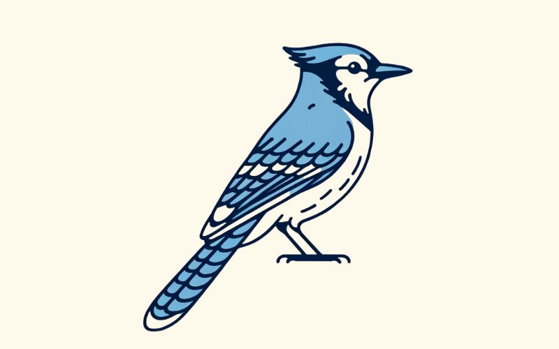 Um desenho de tatuagem de gaio azul em estilo minimalista.