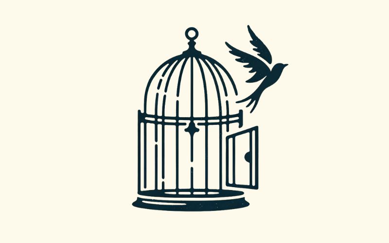 Un disegno di gabbia per uccelli in stile minimalista.