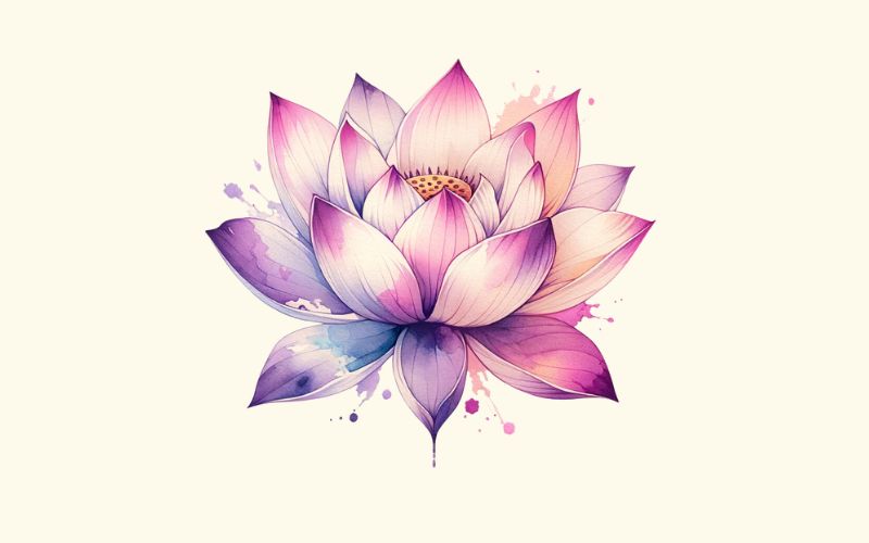 Un motif de tatouage de lotus rose de style aquarelle.  