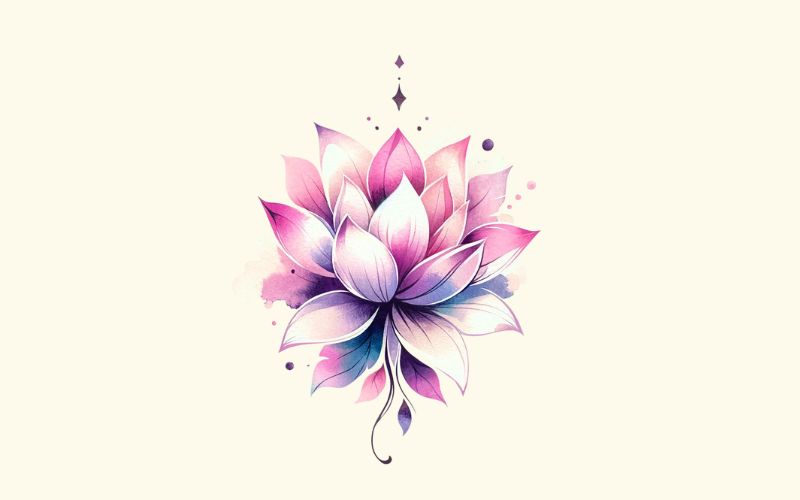 Un disegno del tatuaggio del fiore di loto rosa in stile acquerello. 