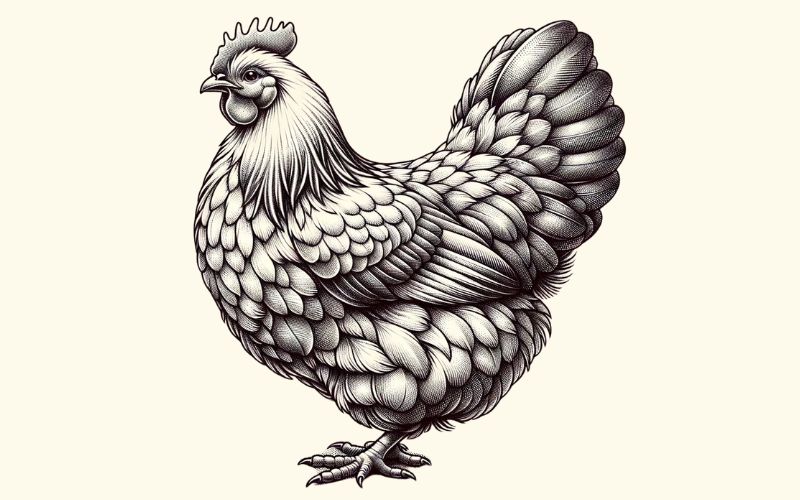 Ein Hühner-Tattoo im Realismus-Stil.
