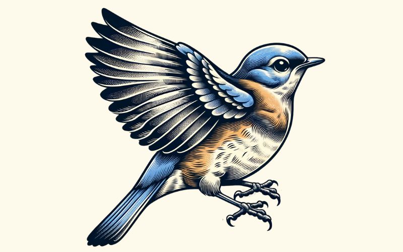 Un dessin de tatouage d'oiseau bleu de style réaliste.