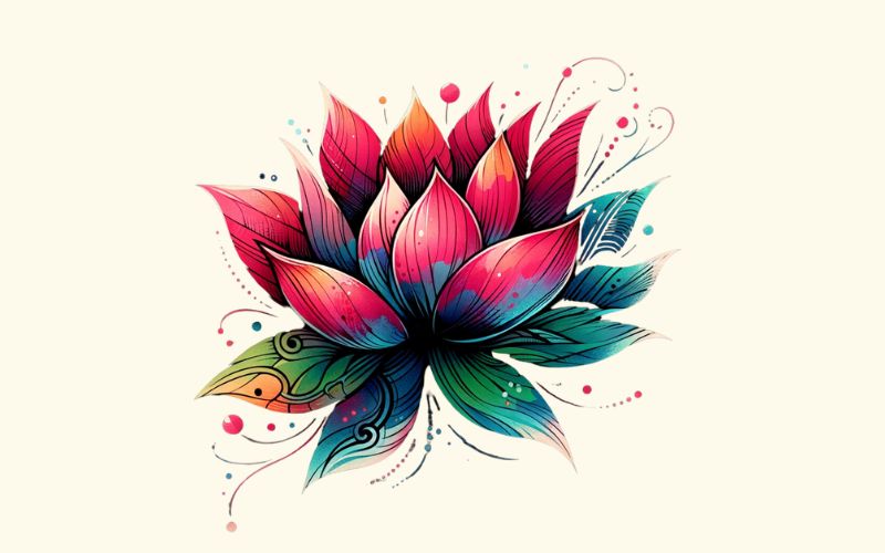 Un motif de tatouage de lotus de style aquarelle.  