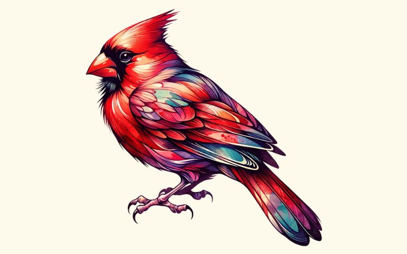A watercolor style cardinal tattoo design.