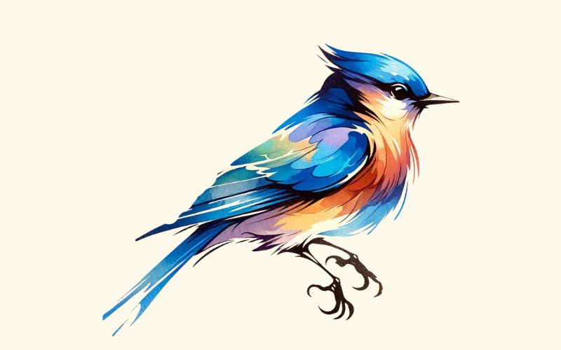 Un dessin de tatouage d'oiseau bleu de style aquarelle.