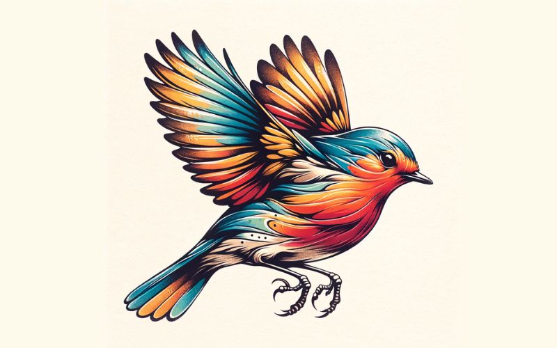 A watercolor style robin tattoo design.