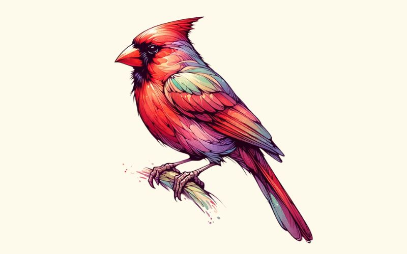 A watercolor style cardinal tattoo design. 