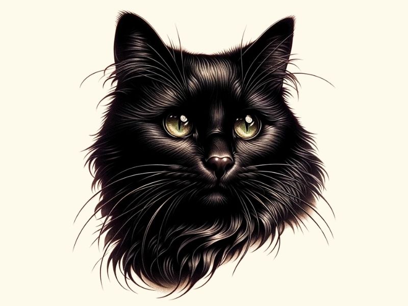 A realistic black cat tattoo design.
