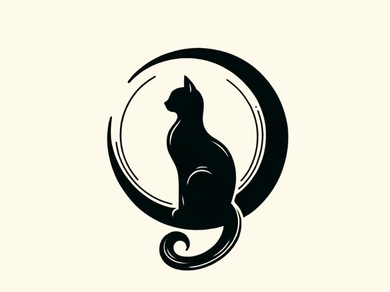 A black cat and moon tattoo design.