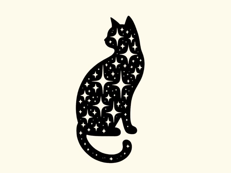 A black cat with stars tattoo design.