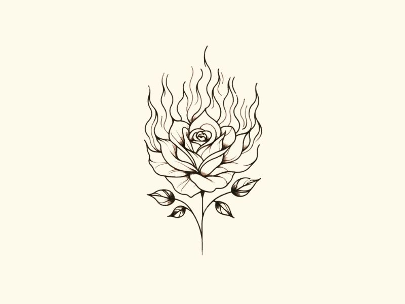 A minimalist fire rose tattoo design.