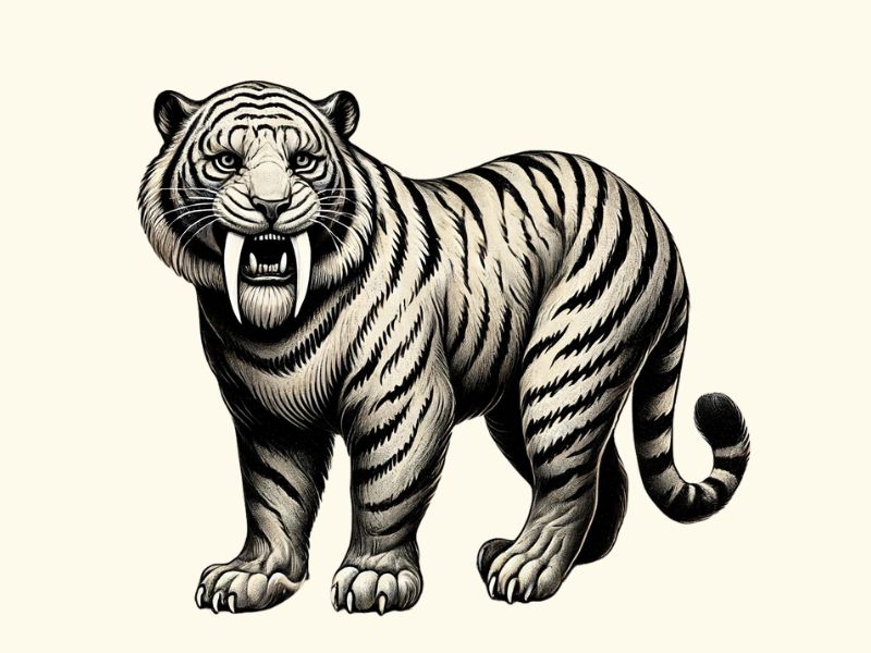 A realism style sabertooth tiger tattoo design.