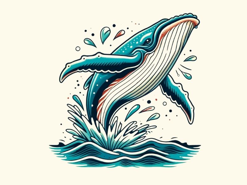 A breaching whale tattoo design.