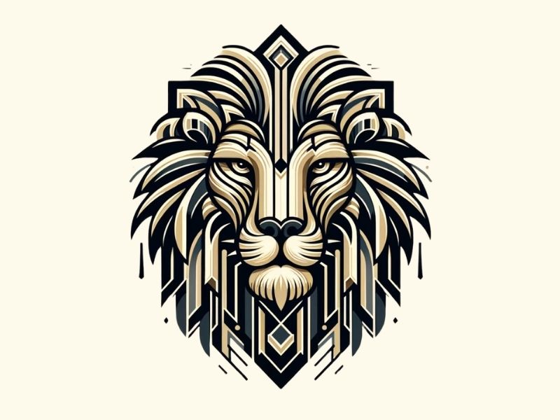 A geometric lion tattoo design.