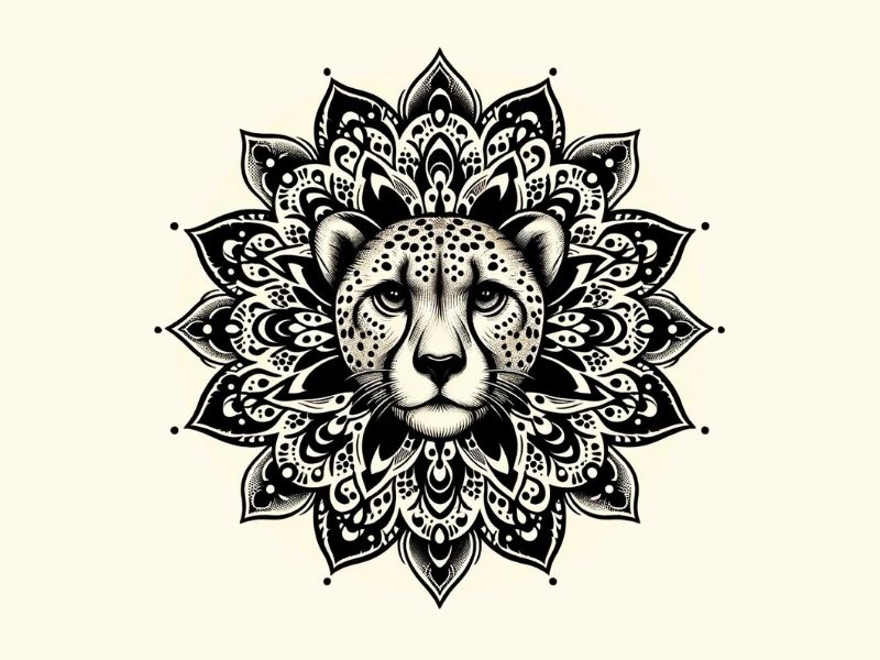 A cheetah manadala tattoo design.
