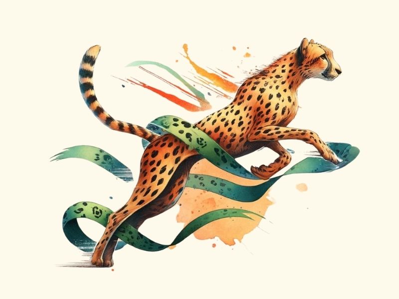 A watercolor cheetah tattoo design.
