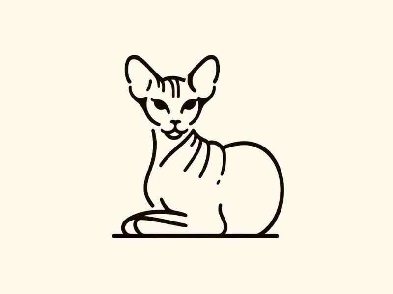 A minimalist style sphynx cat tattoo design.